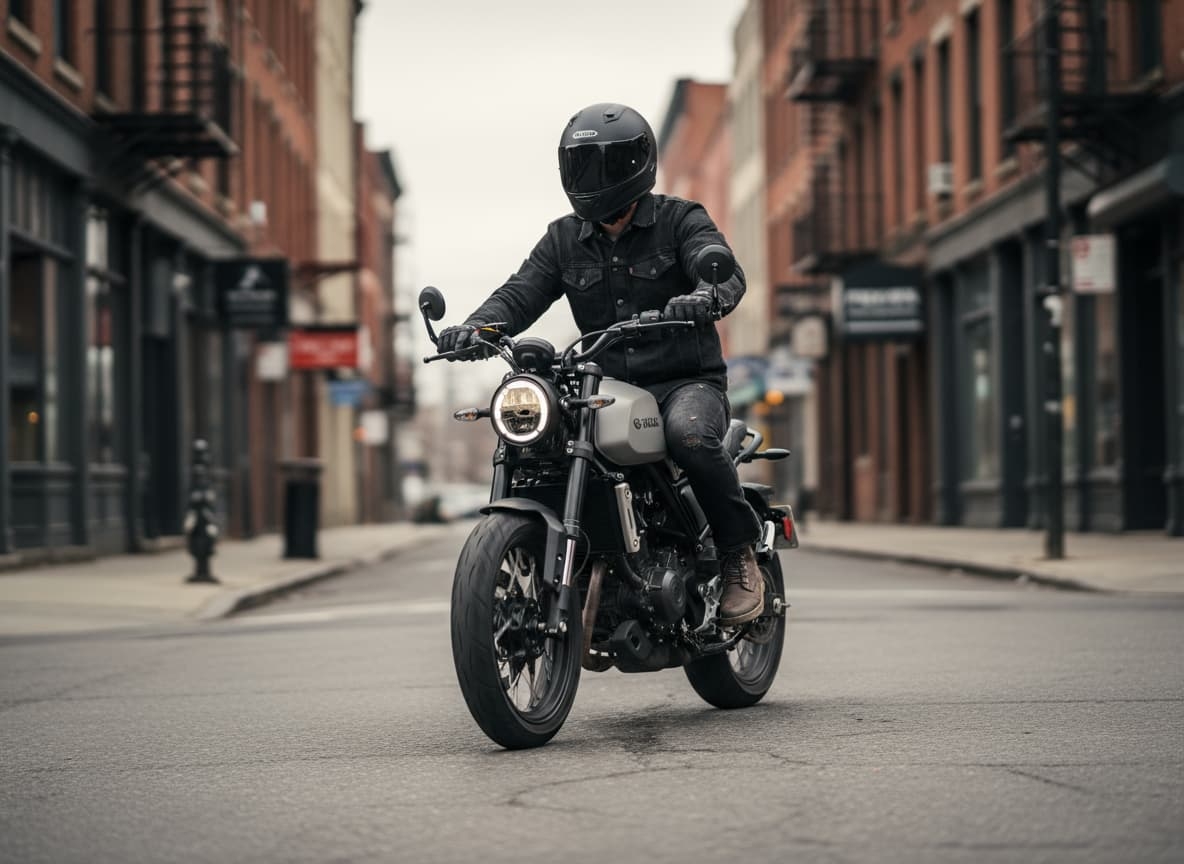Image d'un homme conduisant une moto blanche  gros cube nécessitant le permis moto