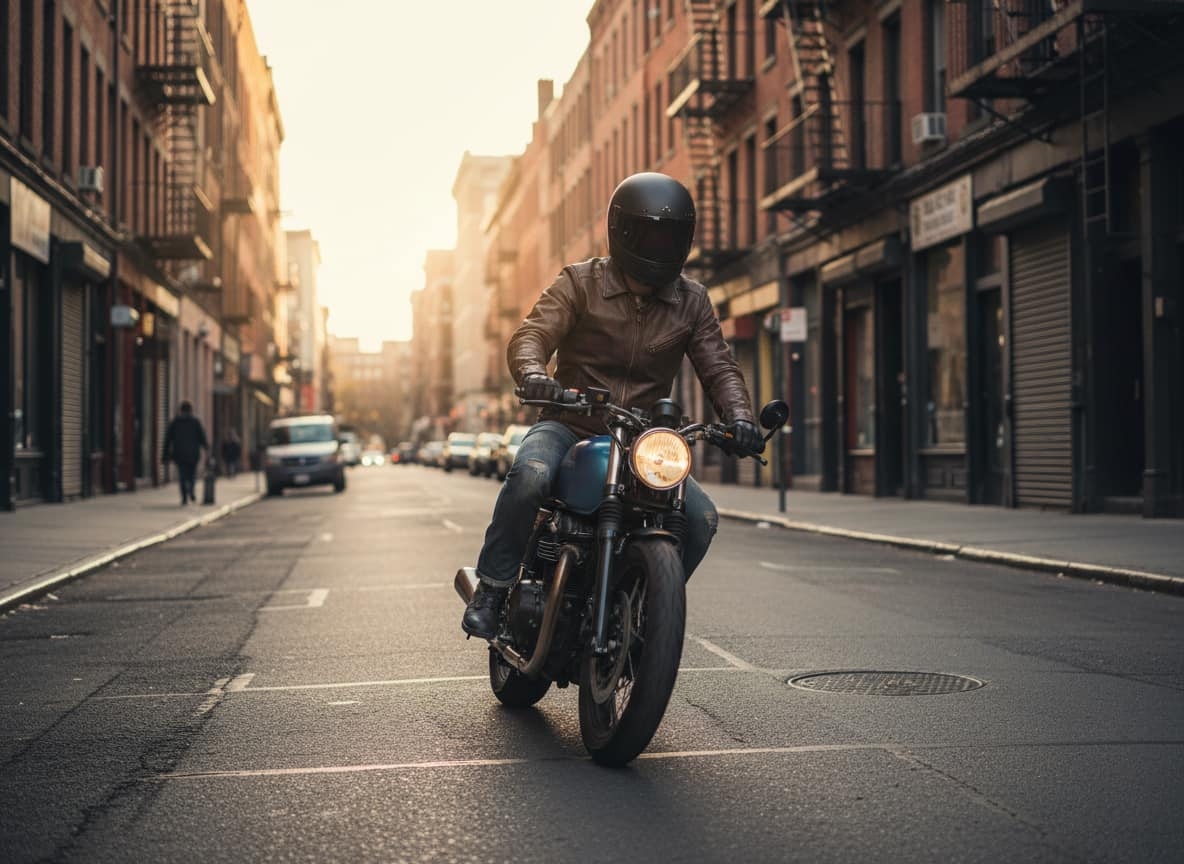 Image d'un homme conduisant une moto bleue nécessitant une carte grise
