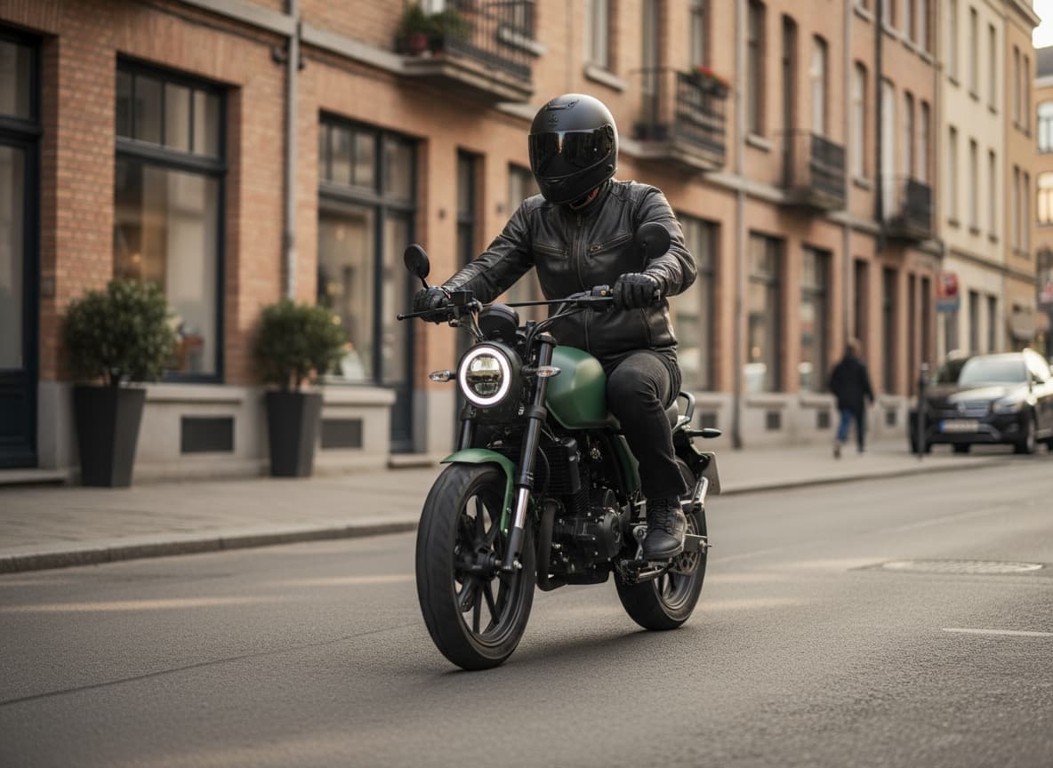 Image d'un homme conduisant une moto en ville accessible via le permis moto