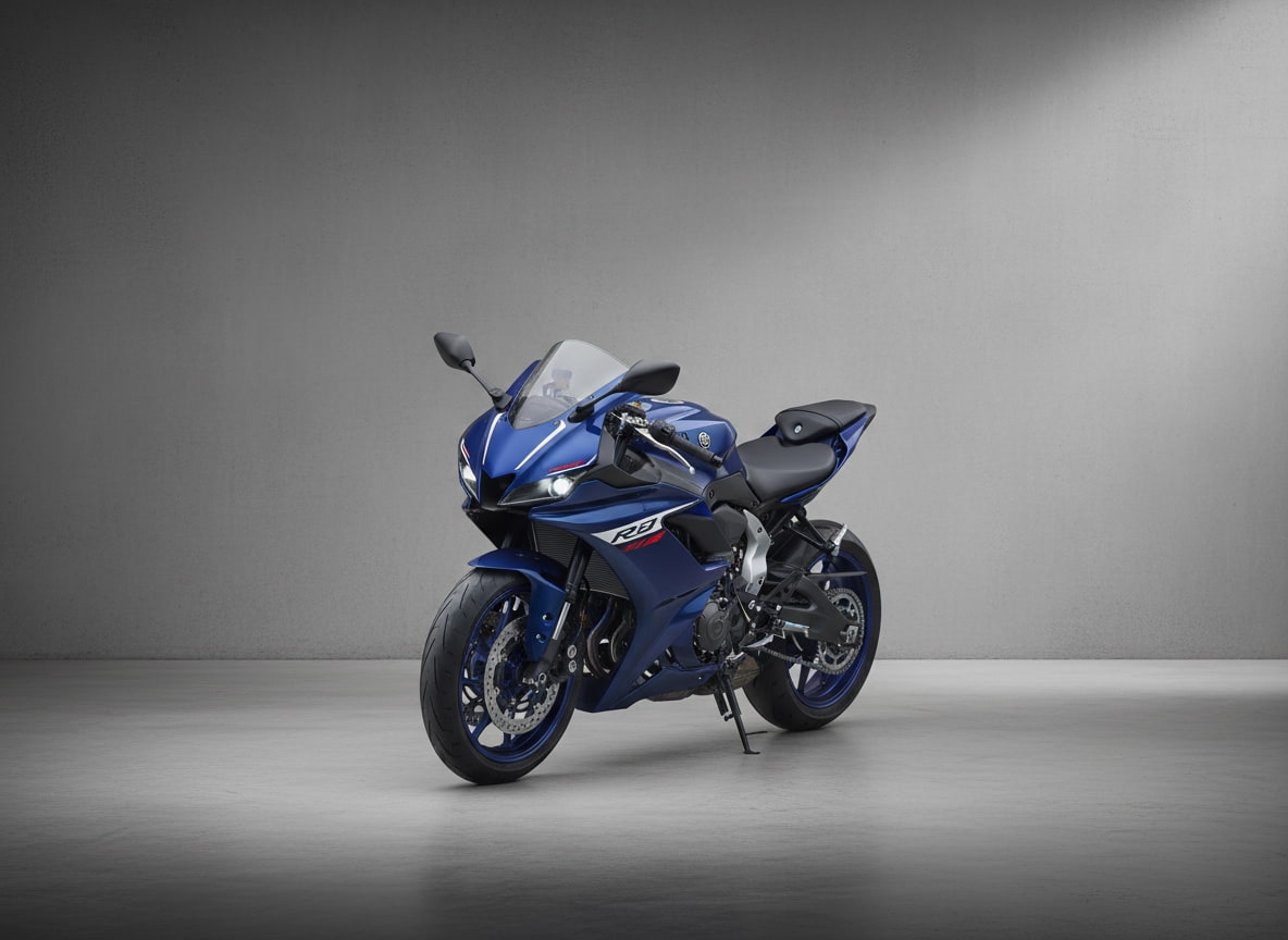 Image Yamaha R7 accessible avec permis A2 devant un arrière-plan sobre