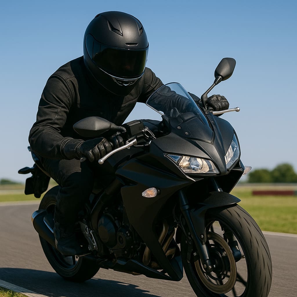 Image d'un motard en train de conduire une moto accessible avec la passerelle A2 vers A