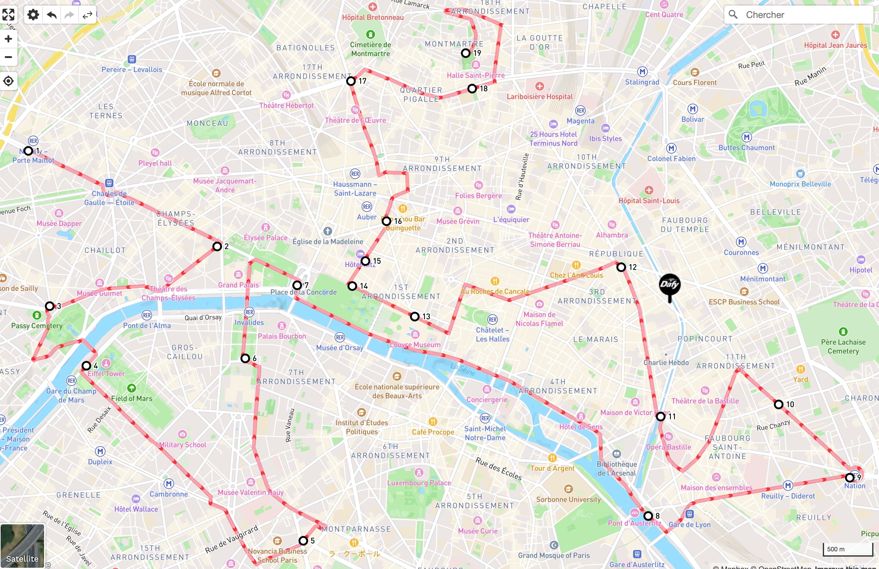 Itinéraire balade moto dans Paris intra-muros Illustration de l'itinéraire à suivre pour une balade moto dans Paris intra-muros